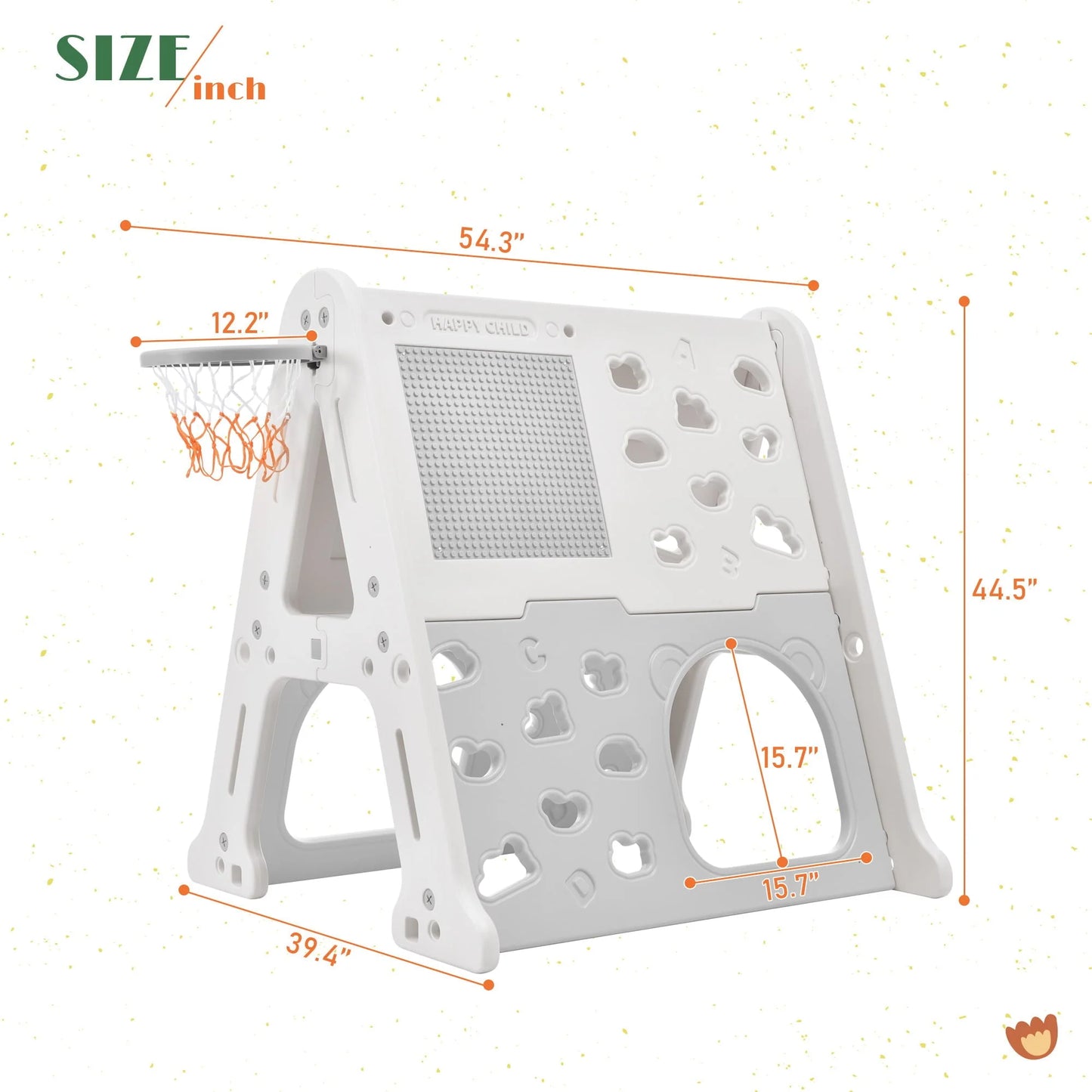 DORROM 5-in-1 Toddler Basketball Hoop Set, Kids Playground Climber Playset with Tunnel, Climber, Whiteboard,Toy Building Block Baseplates, Combination for Babies