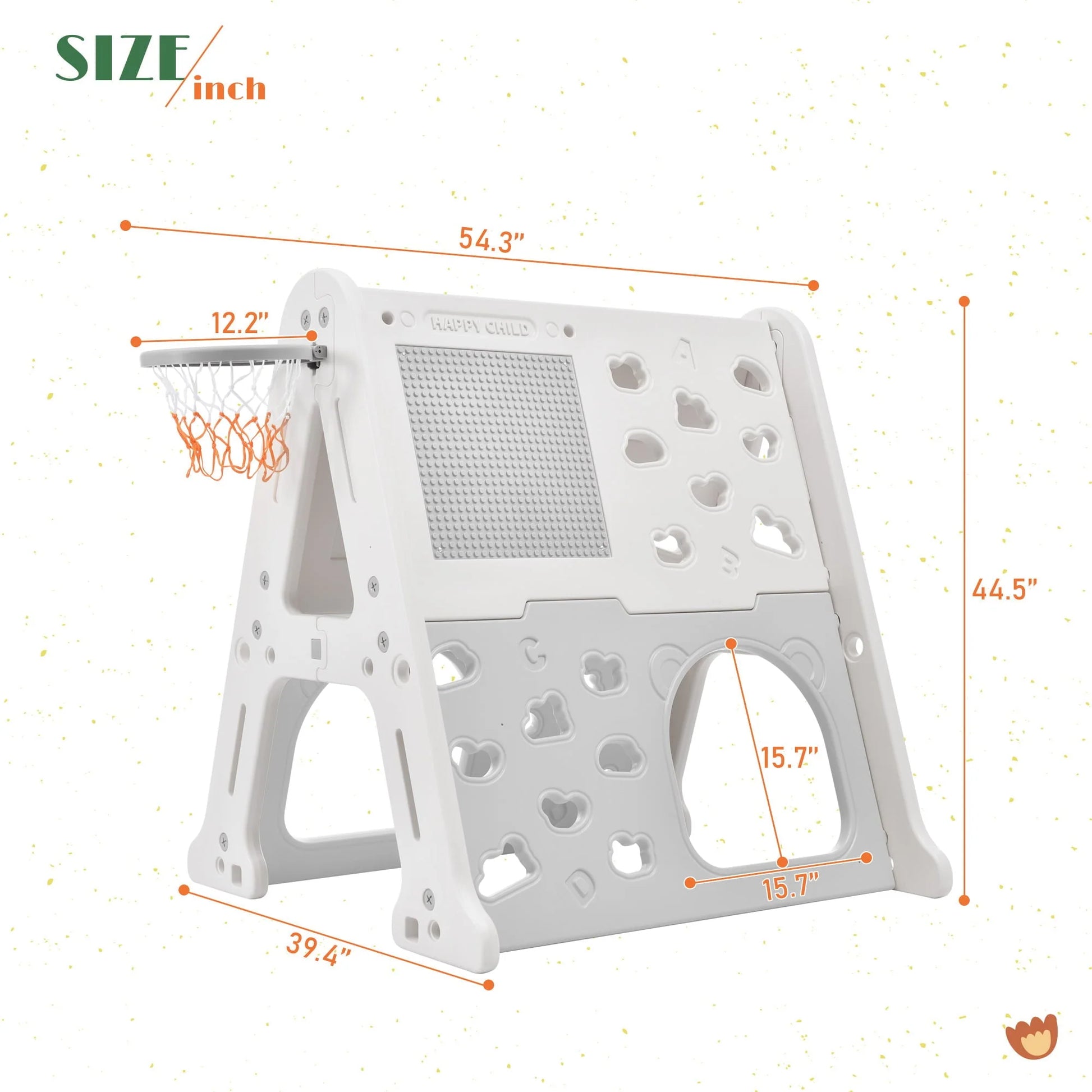 DORROM 5-in-1 Toddler Basketball Hoop Set, Kids Playground Climber Playset with Tunnel, Climber, Whiteboard,Toy Building Block Baseplates, Combination for Babies