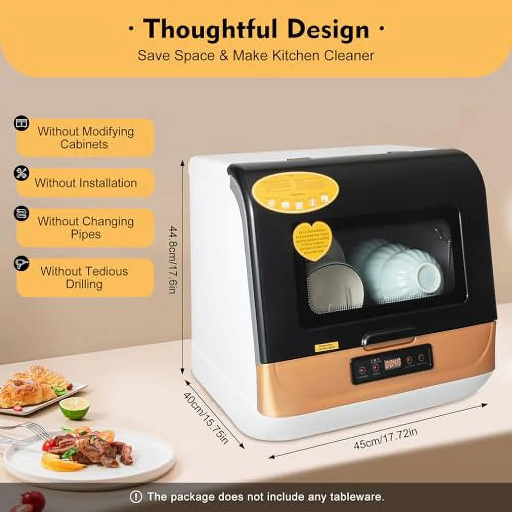 1200W 110V Portable Countertop Dishwasher, 5-Liter Compact Dishwasher, Automatic Dishwasher with 4 Washing Programs+360�� Streak-Free Deep Cleaning, Dishwasher for Apartment/Office/