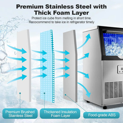 Ice Maker Machine 100lbs/24H Auto Self-Cleaning LED Digital Display Blue Light Under Counter Freestanding