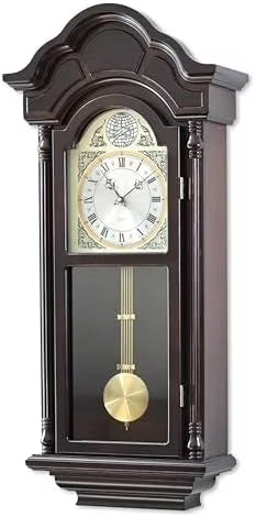 ? 26IN Grandfather Vintage Wall Clock with Pendulum and Chime, Hour/Quarter-Hour Chime, Elmwood Frame, Large Vintage Wall Clock for Living Room,Home Decor Gift