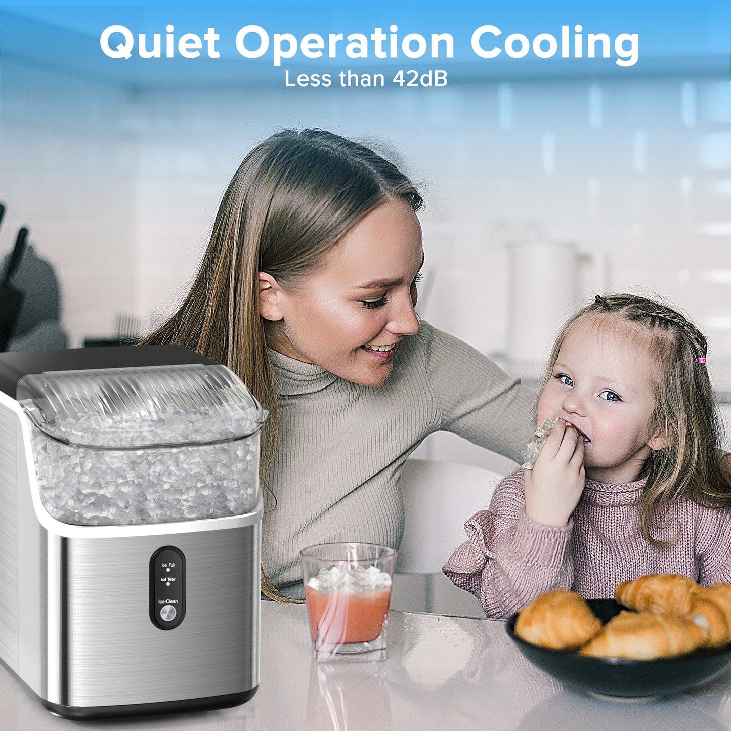 Auseo Nugget Ice Maker Countertop, Pebble Ice Maker Machine with 35lbs/24H Soft Ice, Self-Cleaning, for Home/Kitchen/Office (Black)