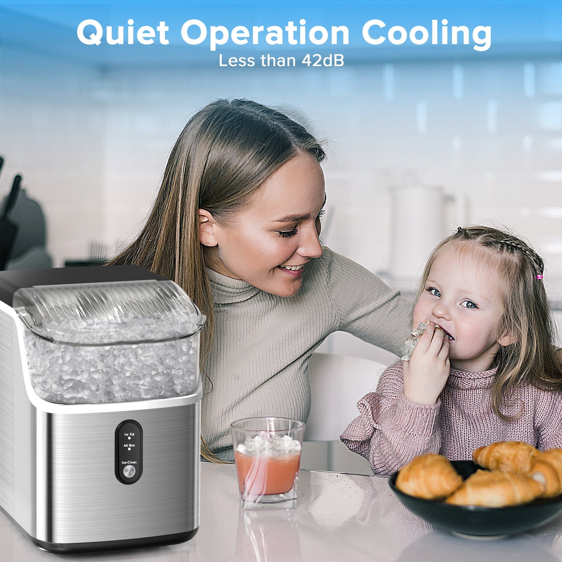 Auseo Nugget Ice Maker Countertop, Pebble Ice Maker Machine with 35lbs/24H Soft Ice, Self-Cleaning, for Home/Kitchen/Office (Black)