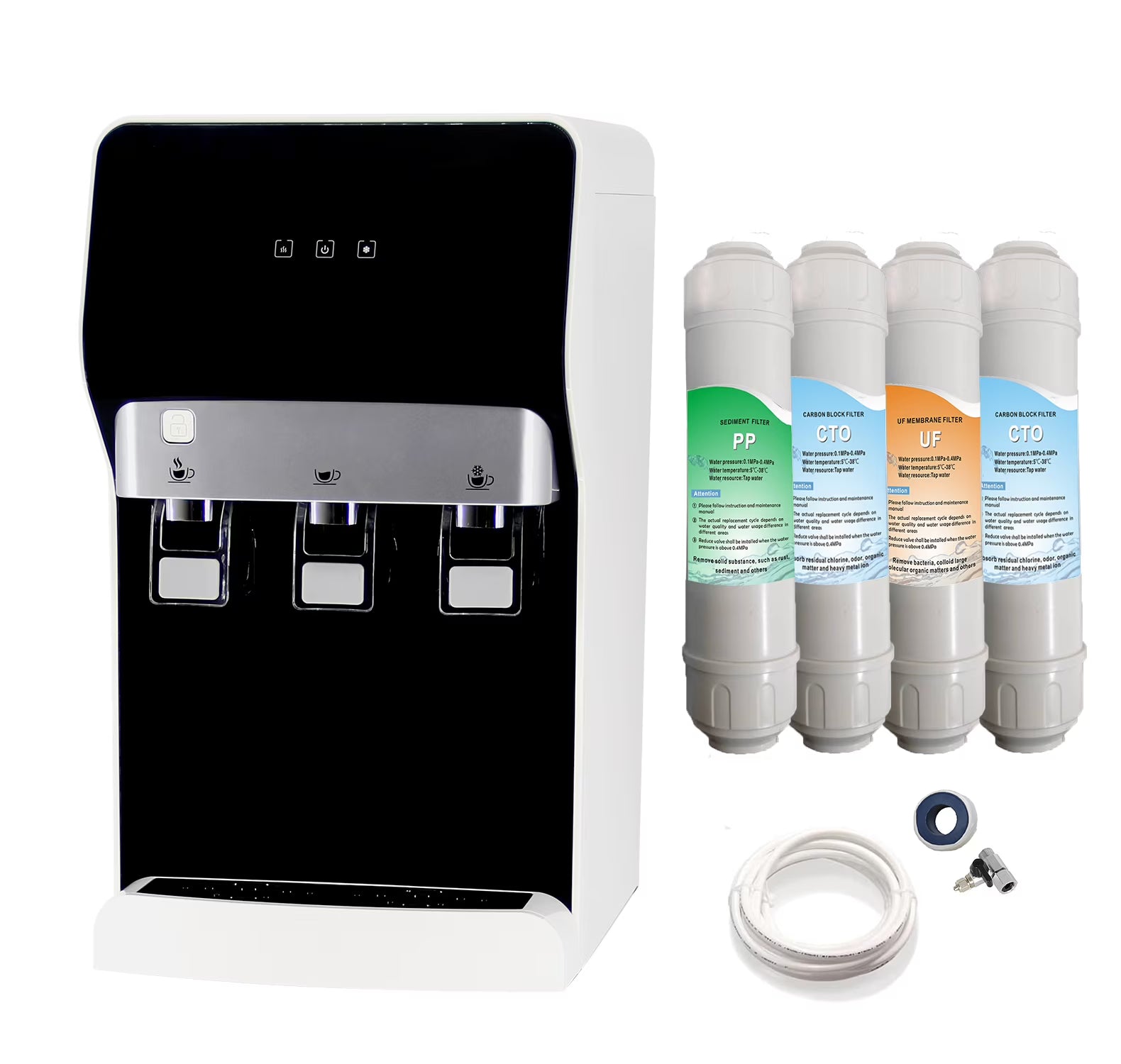 IKT Countertop Bottleless Water Cooler Dispenser Built-in Filtration System with 4 Stage Filters Self-Cleaning 3 Temperature Night Light