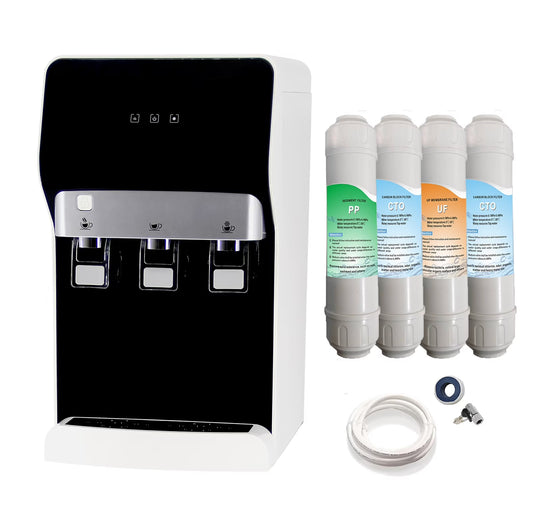 IKT Countertop Bottleless Water Cooler Dispenser Built-in Filtration System with 4 Stage Filters Self-Cleaning 3 Temperature Night Light