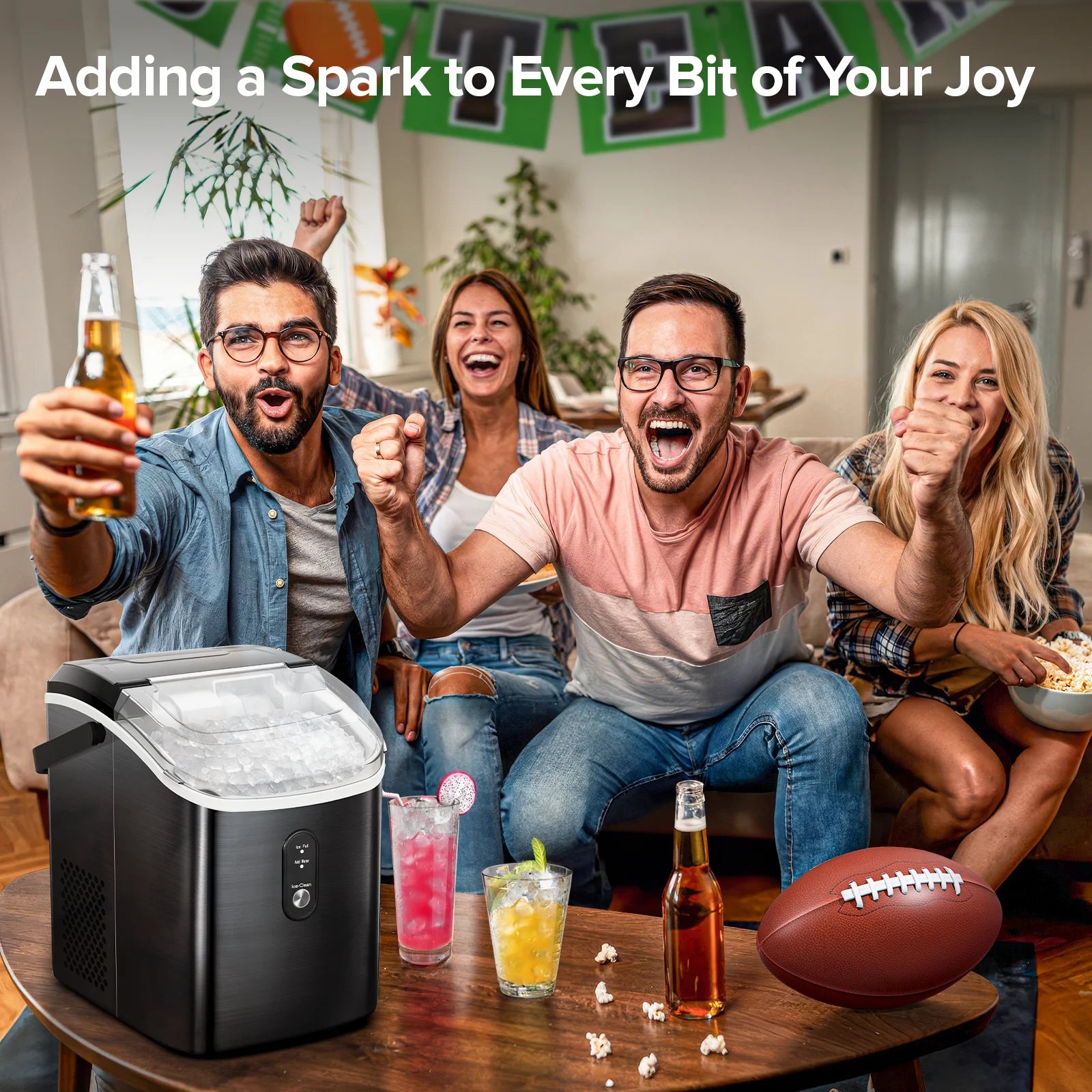 Auseo Nugget Ice Maker Countertop, Ready in 6 Mins ,35Lbs Each day with Self-Cleaning,Portable Sonic Ice Machine for Home/Office/Bar, Black