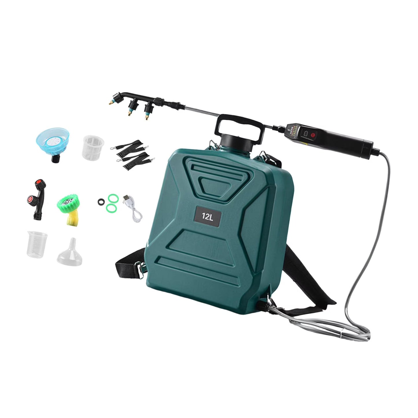 Miulika Garden Electric Sprayer 2 Spray Speed 12L Practical Comfortable Handle, Retractable Water Sprayer for Gardening Cleaning Green