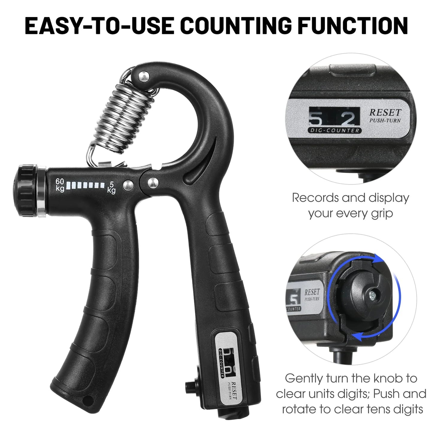 CACAGOO 2pcs Hand Grip Strengthener with Counter 5-60kg Adjustable Resistance Fitness Hand Exerciser for Muscle Building Wrist Training