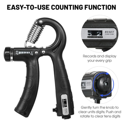 CACAGOO 2pcs Hand Grip Strengthener with Counter 5-60kg Adjustable Resistance Fitness Hand Exerciser for Muscle Building Wrist Training