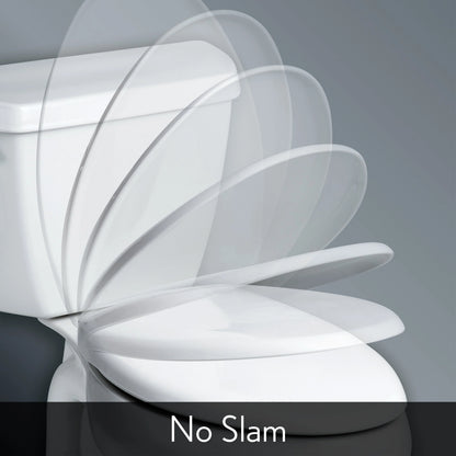 Mayfair Marion Slow Close Elongated Enameled Wood Toilet Seat in White Adjustable, Never Looosens and Removes for Easy Cleaning