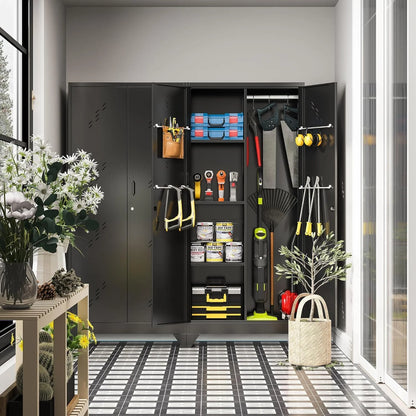 Metal Storage Cabinet with Locking Doors & Shelves, Outdoor Storage, Heavy Duty Cleaning Tool Organizer for Garage, Office, Warehouse