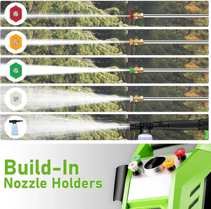 2.7GPM Electric Pressure Washer Power Washer 1800W High Pressure Washer Cleaner Machine with 4 Changeable Nozzle & Hose Reel, Best for Cleaning Patio, Garden,Yard (Green)