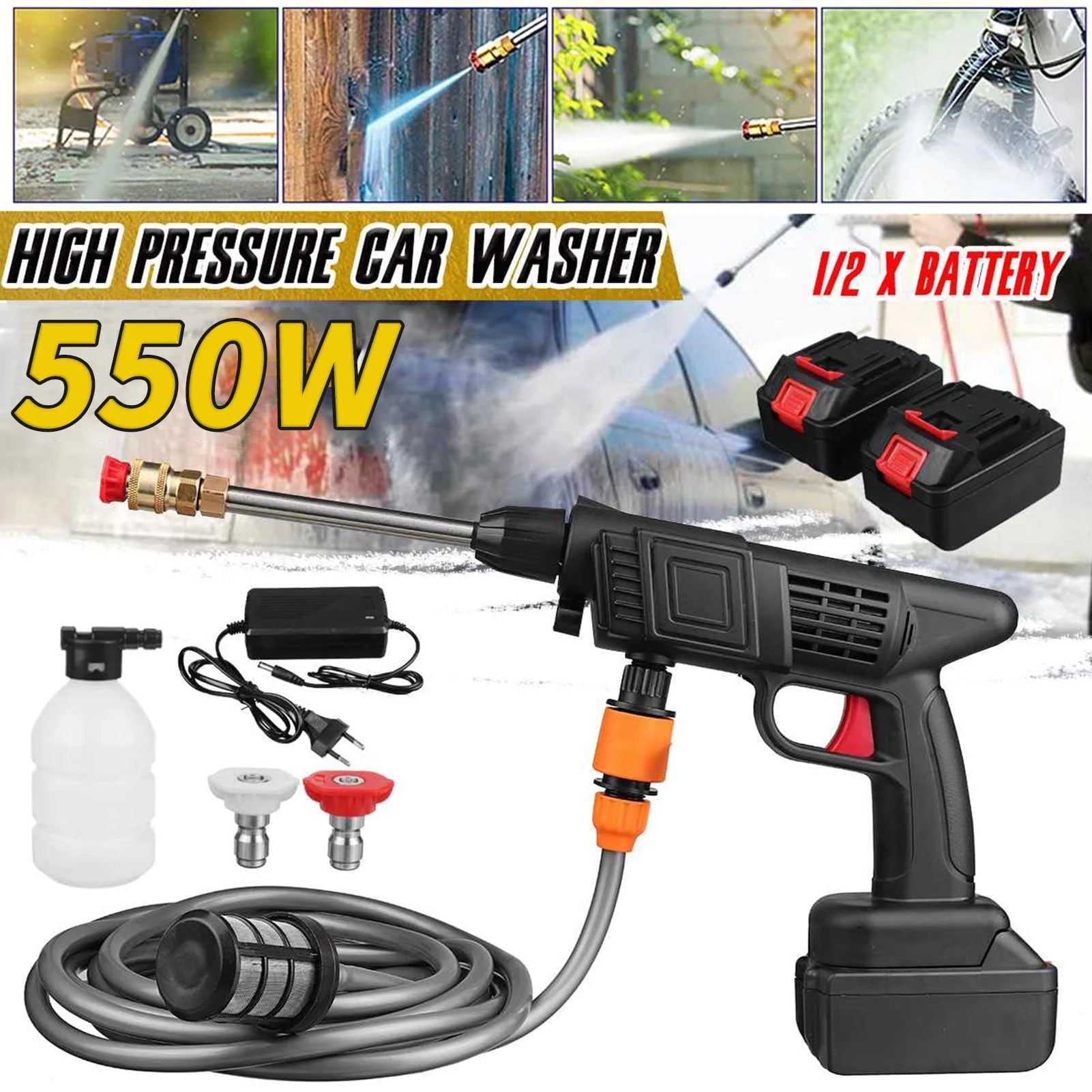 Suzicca Cordless Pressure Washer, 6 in 1 Power Cleaner, 50PSI, Battery and Charger Included for Car Detailing, Fence, Floor Cleaning, Plant