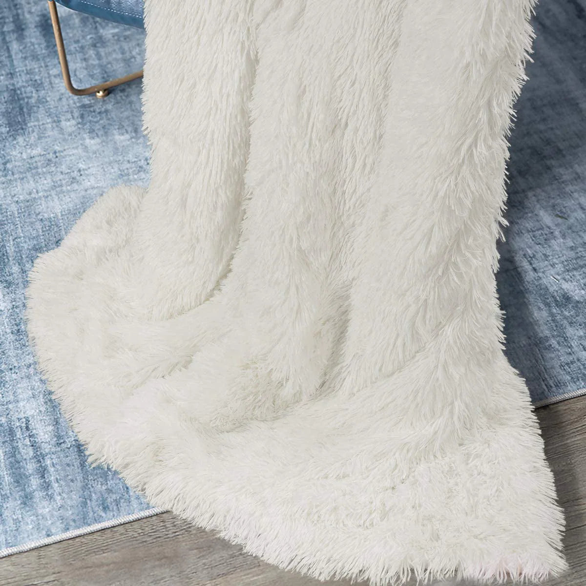 Junovo Super Soft Throw Blanket for Bed, Fluffy Cozy Plush Light Blanket, Washable Warm Furry Throw Blanket for Couch Sofa Chair Home Decor, 50"x60" ,Cream White