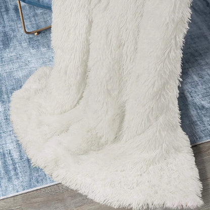Junovo Super Soft Throw Blanket for Bed, Fluffy Cozy Plush Light Blanket, Washable Warm Furry Throw Blanket for Couch Sofa Chair Home Decor, 50"x60" ,Cream White