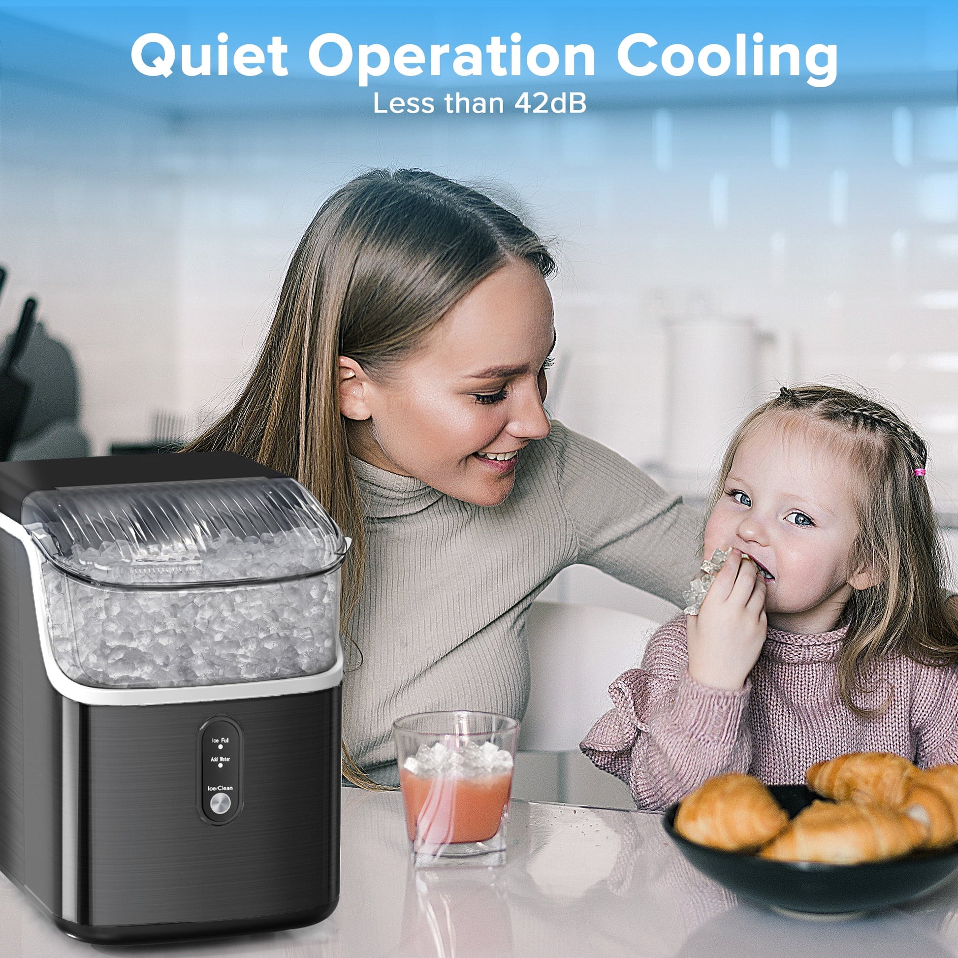 Auseo Nugget Ice Maker Countertop, Pebble Ice Maker Machine with 35lbs/24H Soft Ice, Self-Cleaning, for Home/Kitchen/Office (Black)