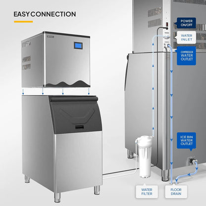 ROVSUN 400LBS/24H Commercial Ice Maker Machine, Commercial Ice Machine with LCD Touch Control Panel, Automatic Cleaning & 265LBS Storage Bin for Restaurant Bar Coffee Shop Home Supermarket