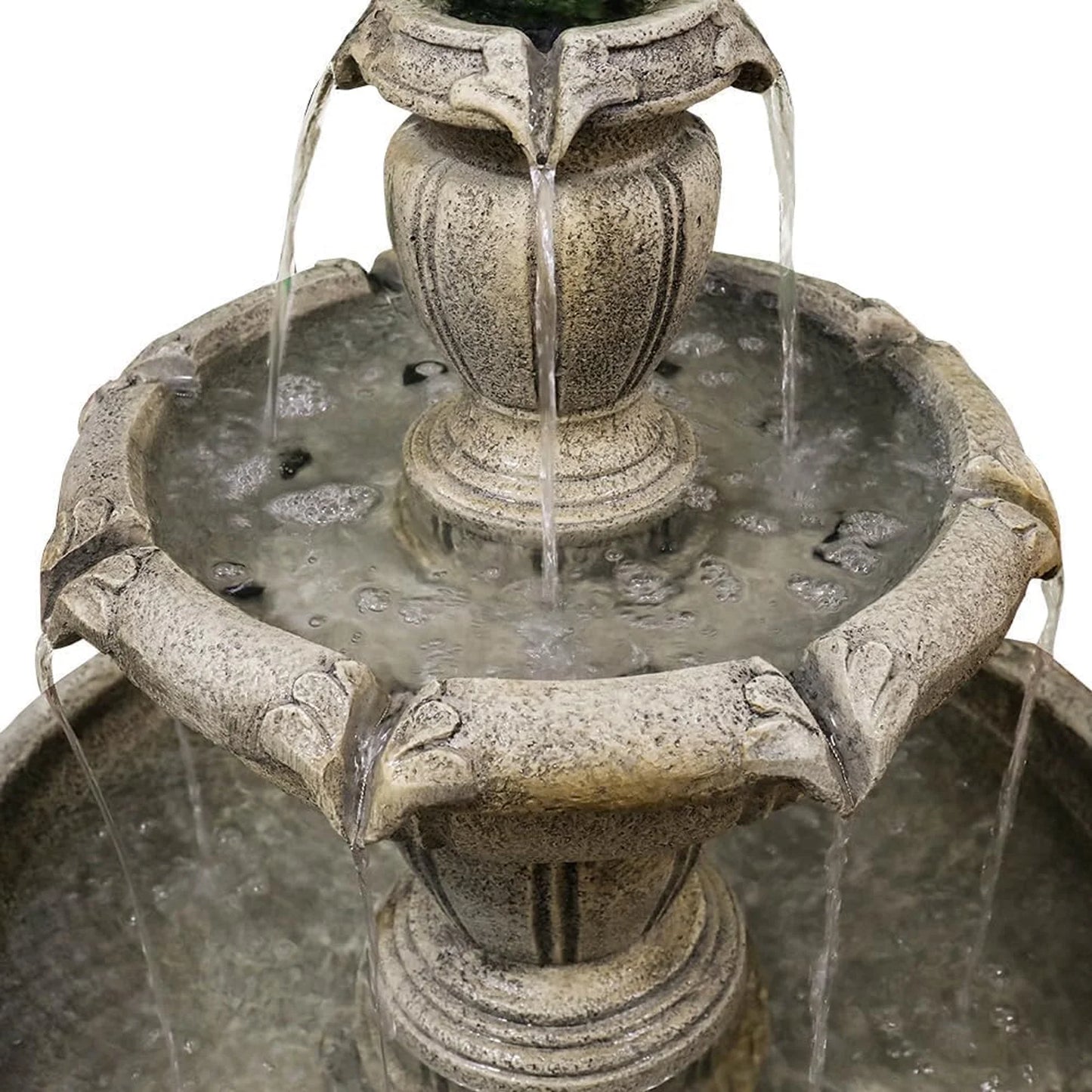 48�?H Outdoor Floor Water Fountain, 3-Tiers Concrete Water Fountain with Submersible Electric Pump - Garden Cascading Waterfall for Yard Patio Lawn Home Decor