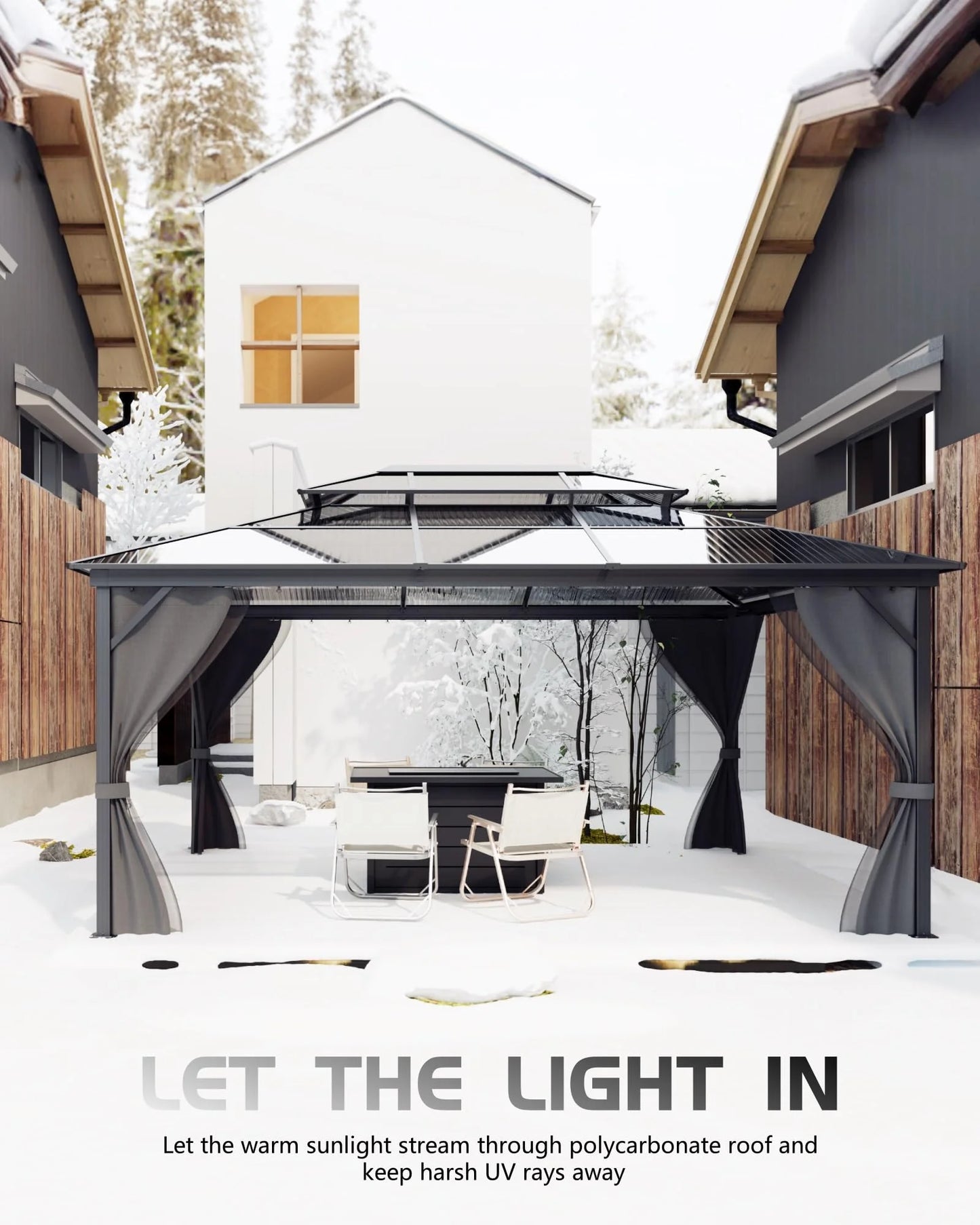 TROPOW Gazebos for Gardens,All Seasons Gazebos,Hardtop Gazebo 10'x13' for All Weather, Double Polycarbonate Sheets Roof, Aluminum Alloy Frame, Net, and Curtain, Permanent Building for Patio,Gray