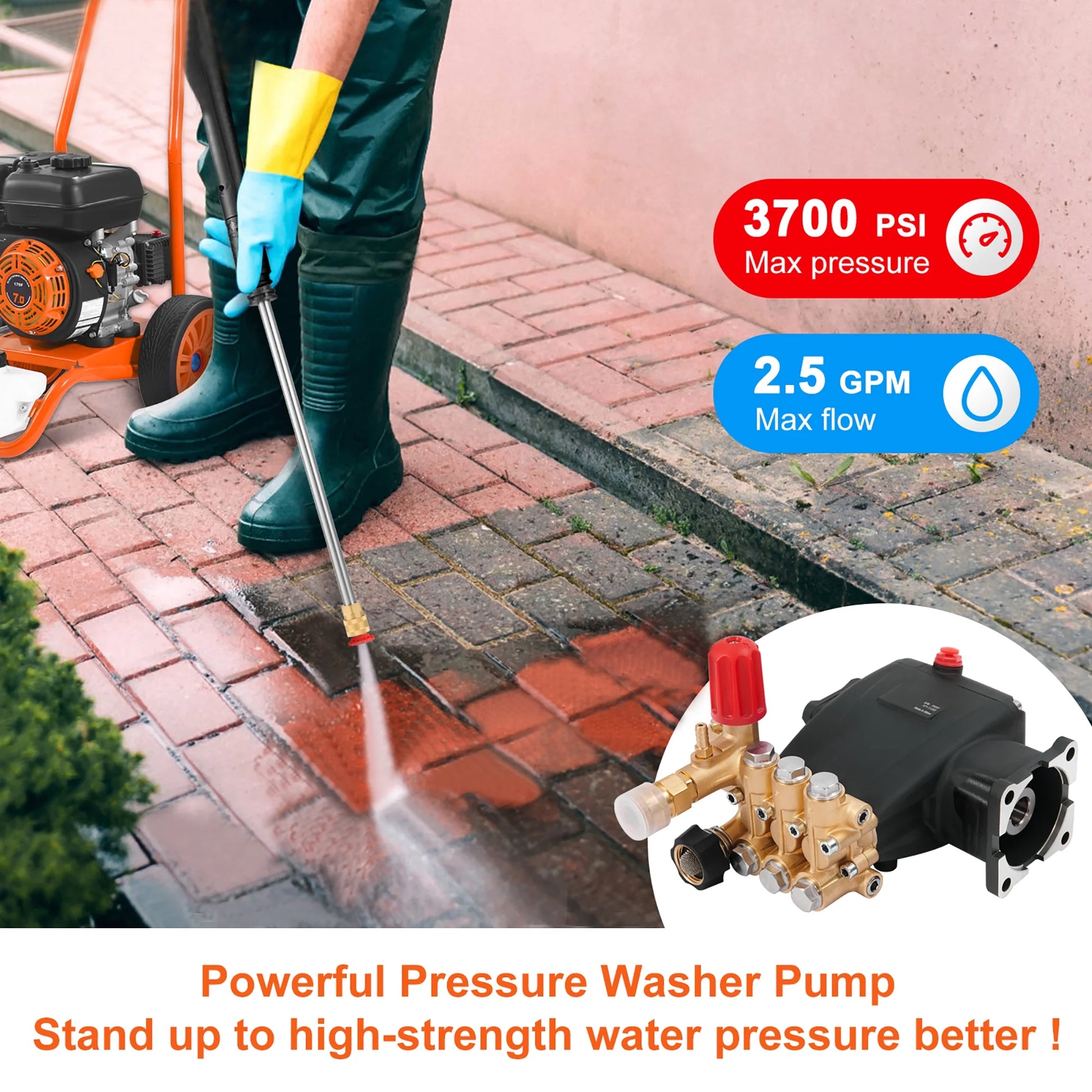 KFFKFF Pressure Cleaning Pump, Triplex Plunger with 3/4" Shaft, 3700 PSI, 2.5 GPM, Substitute Power Cleaning Pumps Set, Component Cleaning Pump, Fits Simpson MorFlex Models 40224, 40225, 40226