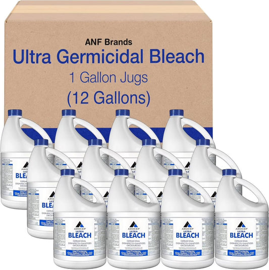 (12 Gallons) - Liquid Chlorine Bleach, for Laundry, Household and Commercial Cleaning, 1 Gallon Jugs
