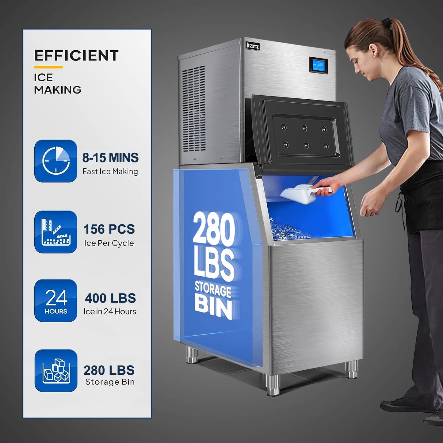 Ktaxon 550LBS/24H Commercial Ice Maker Machine & 300LBS Storage Bin, Commercial Ice Machine with LCD Touch Control Panel & Automatic Cleaning for Restaurant Bar Coffee Shop Home Supermarket