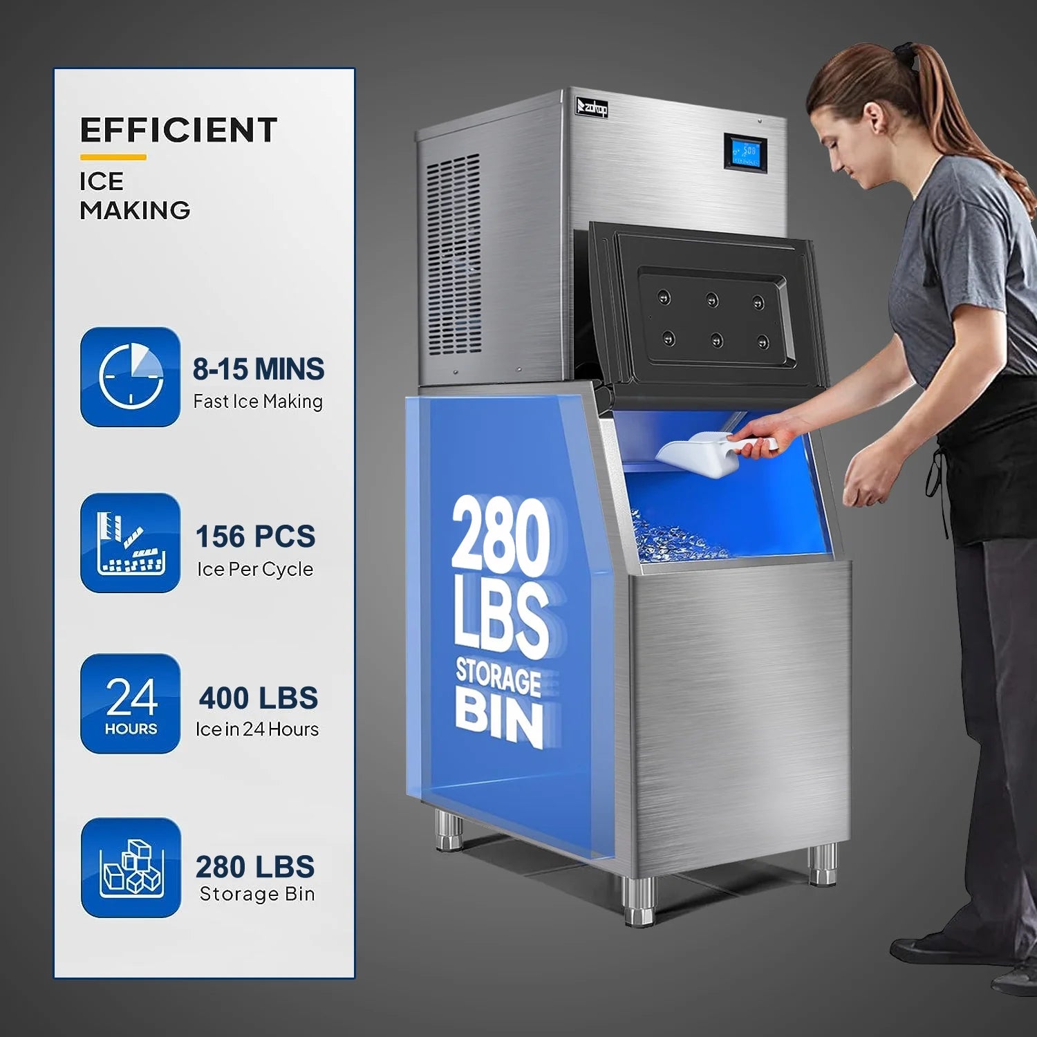 Ktaxon 550LBS/24H Commercial Ice Maker Machine & 300LBS Storage Bin, Commercial Ice Machine with LCD Touch Control Panel & Automatic Cleaning for Restaurant Bar Coffee Shop Home Supermarket