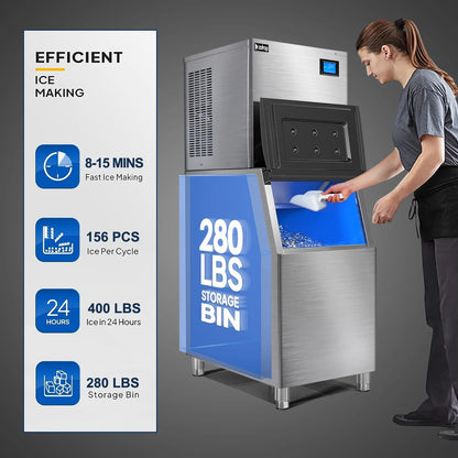 Ktaxon 550LBS/24H Commercial Ice Maker Machine & 300LBS Storage Bin, Commercial Ice Machine with LCD Touch Control Panel & Automatic Cleaning for Restaurant Bar Coffee Shop Home Supermarket
