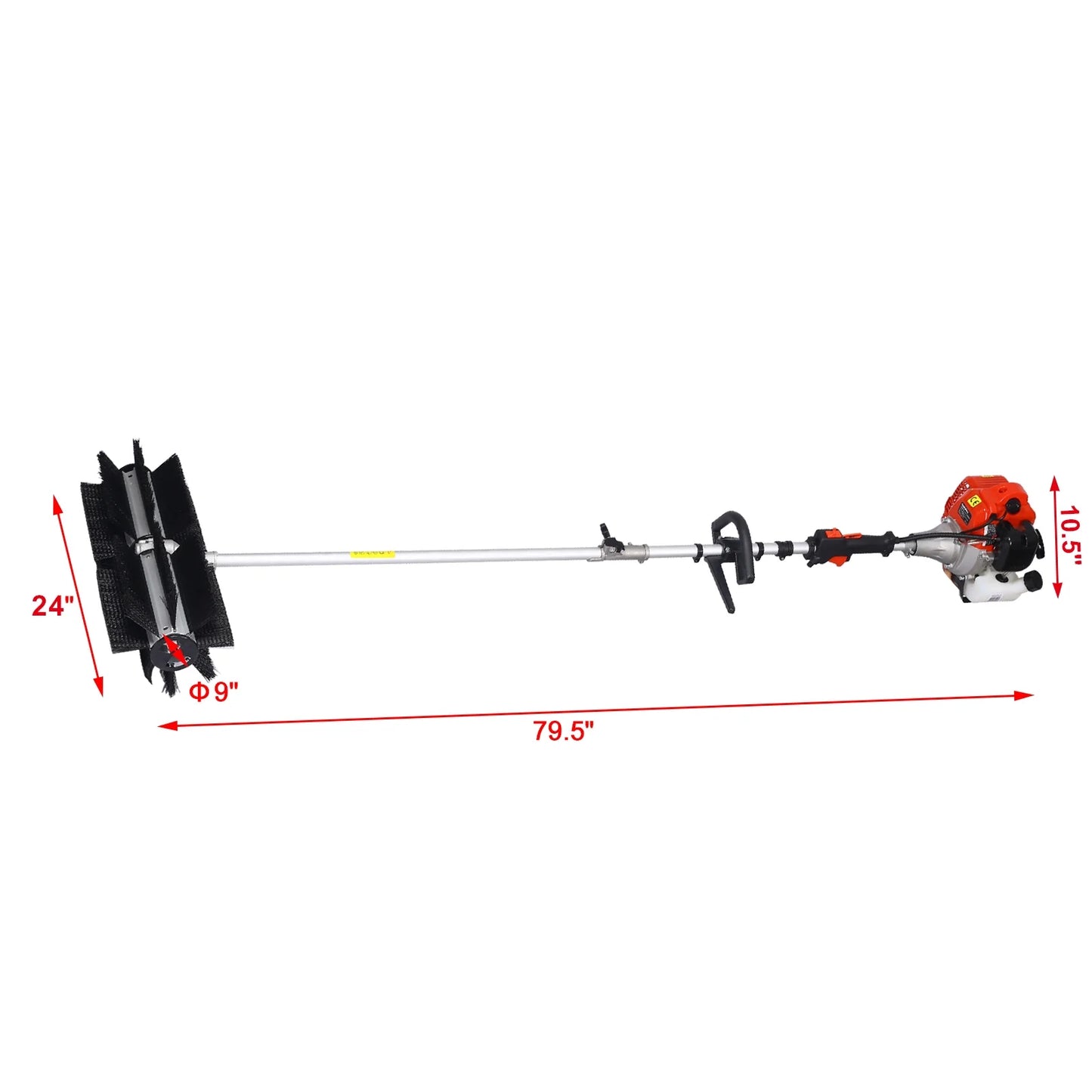 52CC 2-Stroke Broom Sweeper, Walk Behind Handheld Gas Powered Snow Sweeper, Brush Broom Sweeping Machine for Garden Lawn Yard Sidewalk Driveway Snow Cleaning, Broom Brush 24x9" EPA, D9025