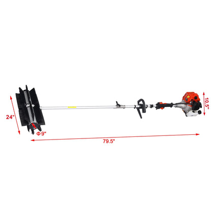 52CC 2-Stroke Broom Sweeper, Walk Behind Handheld Gas Powered Snow Sweeper, Brush Broom Sweeping Machine for Garden Lawn Yard Sidewalk Driveway Snow Cleaning, Broom Brush 24x9" EPA, D9025