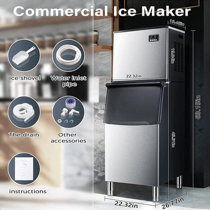 Auseo Commercial Ice Maker, 360 LBS/24H with 200LBS Large Storage Ice Bin, 160PCS in 8-15 Mins, Split Ice Machine with Automatic Cleaning for Large Restaurant/Bars