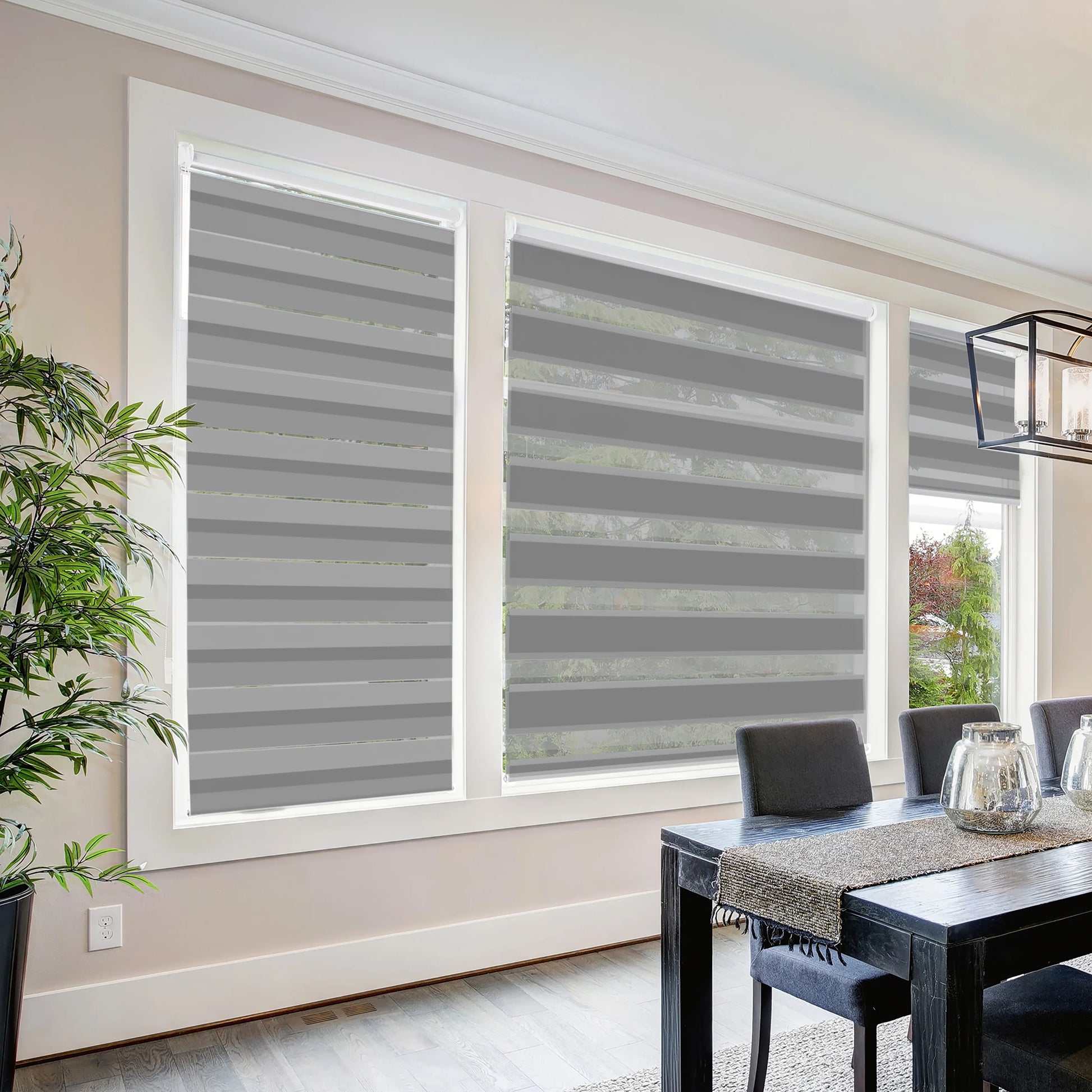 Zebra Cordless Window Blinds, Dual Layered Light Filtering Roller Shades, Easy Install Blinds, Indoor Home Decor, Pull-Down Shades for Windows, Light Control for Day & Night, Black, 22"W X 72"H