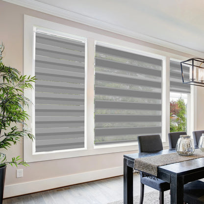 Zebra Cordless Window Blinds, Dual Layered Light Filtering Roller Shades, Easy Install Blinds, Indoor Home Decor, Pull-Down Shades for Windows, Light Control for Day & Night, Black, 22"W X 72"H