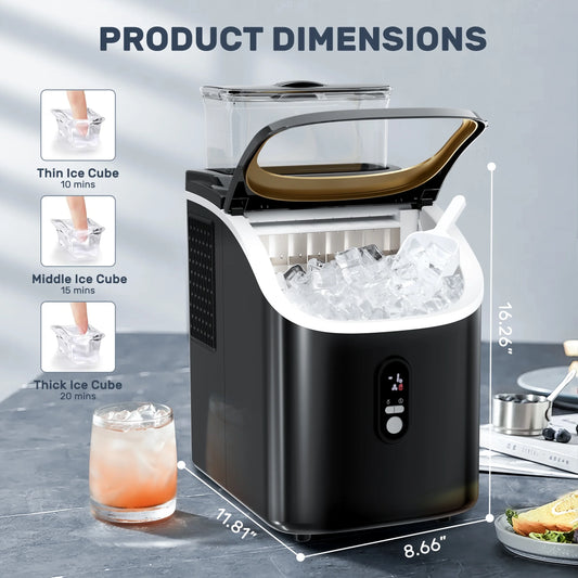 Auseo 45lbs/24H Ice Maker Countertop, 1.5+0.5L Large Water Tank, Cube Ice, Self-Cleaning, 24H Timer, Customizable Ice Making Time, Black