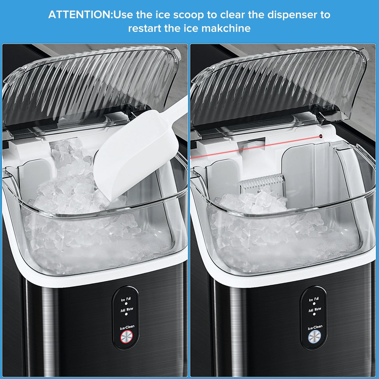Auseo Nugget Ice Maker Countertop, Pebble Ice Maker Machine with 35lbs/24H Soft Ice, Self-Cleaning, for Home/Kitchen/Office (Black)