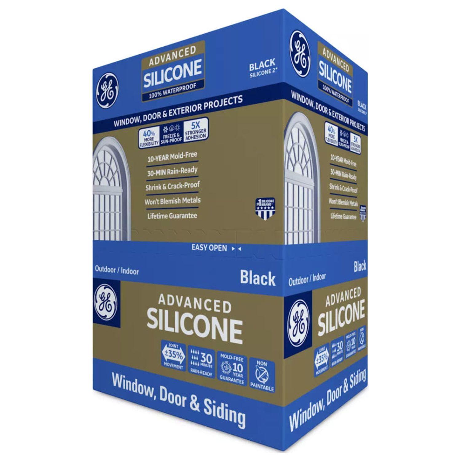 (12 pack) GE Advanced Silicone Window &amp; Door Sealant. Pack of 1. Black 10.1 fl oz Cartridge