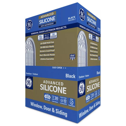 (12 pack) GE Advanced Silicone Window &amp; Door Sealant. Pack of 1. Black 10.1 fl oz Cartridge
