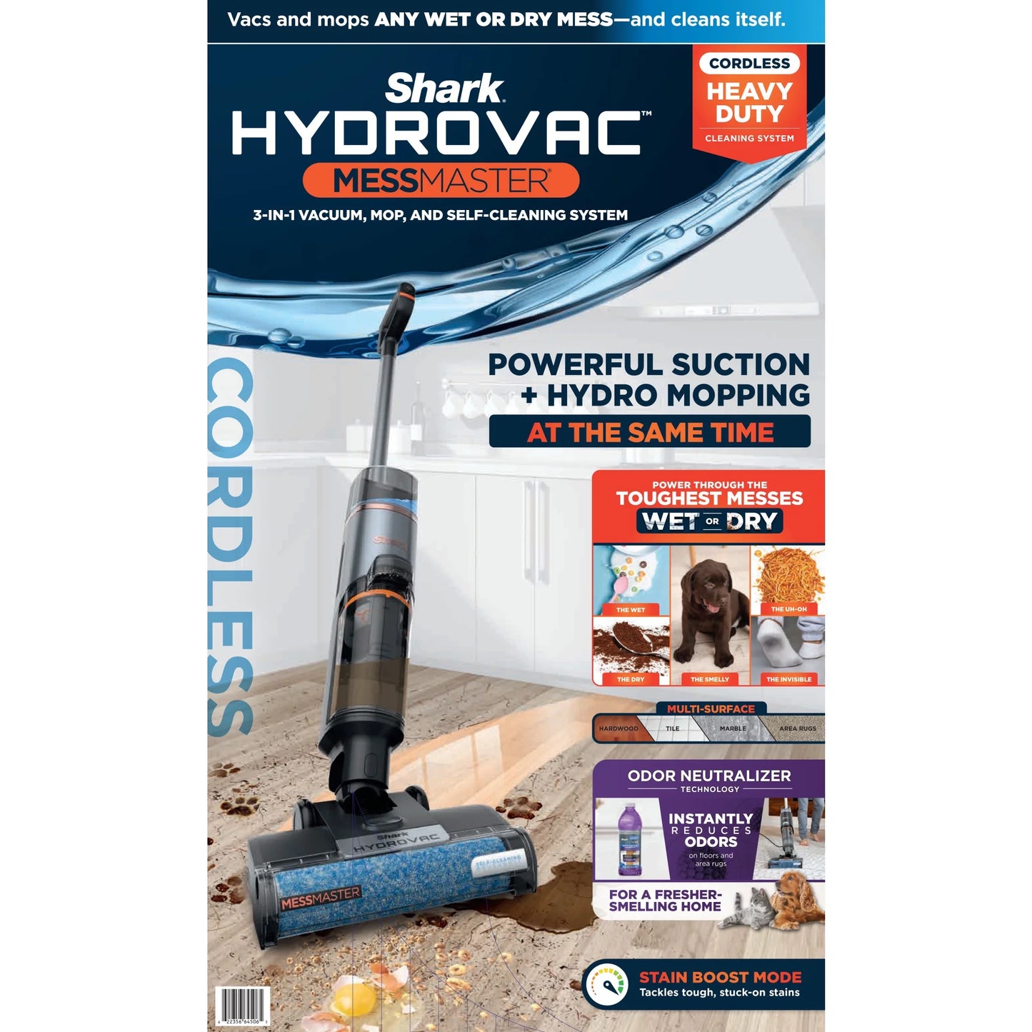 Shark HydroVac MessMaster 3-in-1 Vacuum Cordless Mop w/ Self-Cleaning, Stain Boost 12oz Formula, WD260