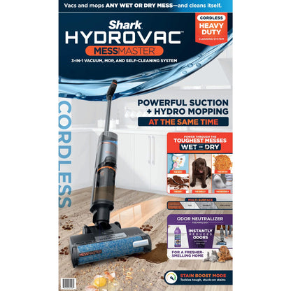 Shark HydroVac MessMaster 3-in-1 Vacuum Cordless Mop w/ Self-Cleaning, Stain Boost 12oz Formula, WD260