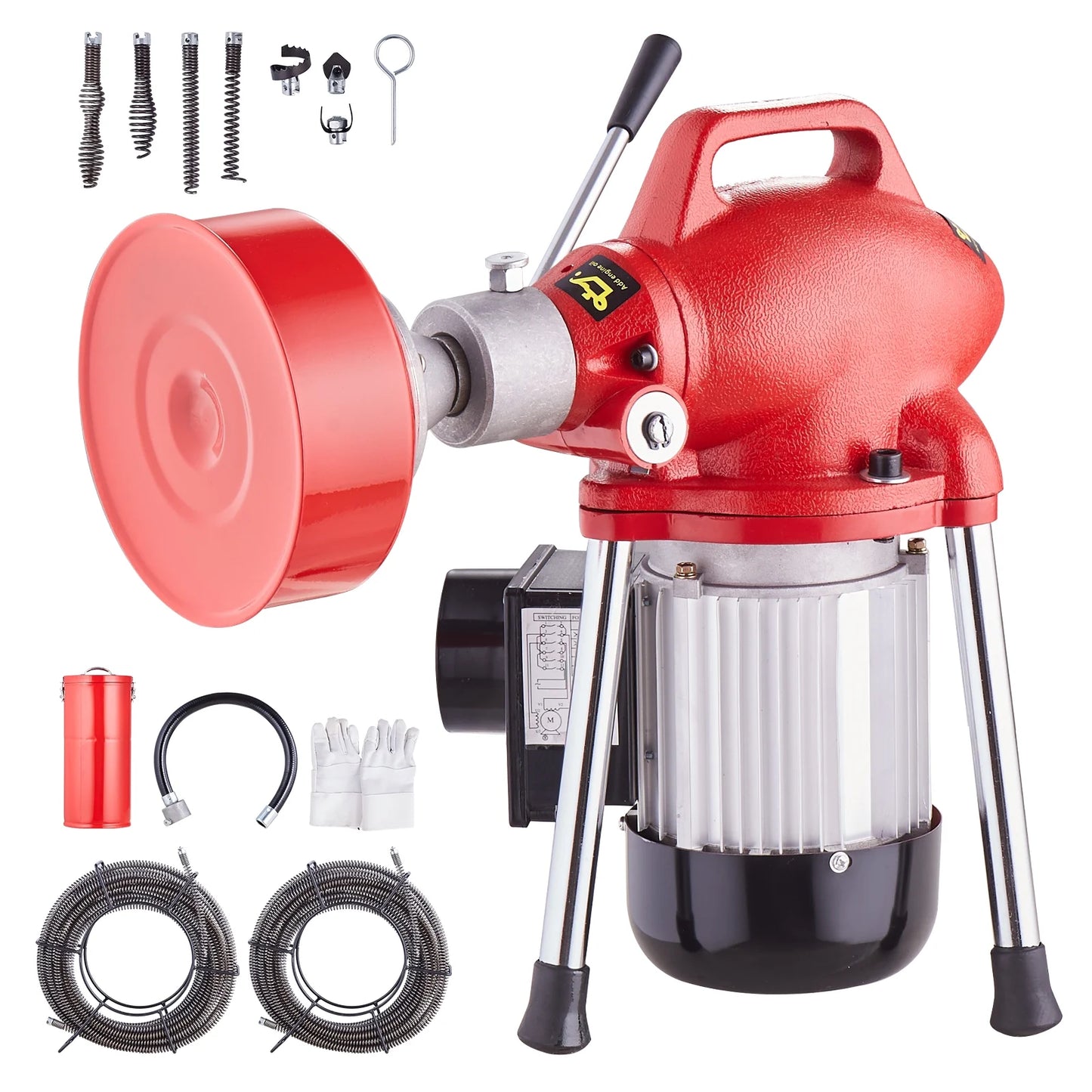 KFFKFF Electric Drain Cleaning Machine, 120FT x 5/8 Inch, 370W, Manual Operation - Includes 3 Steel Cables, 7 Cutting Heads, and Reversible Control for Pipes 1.6" to 4"