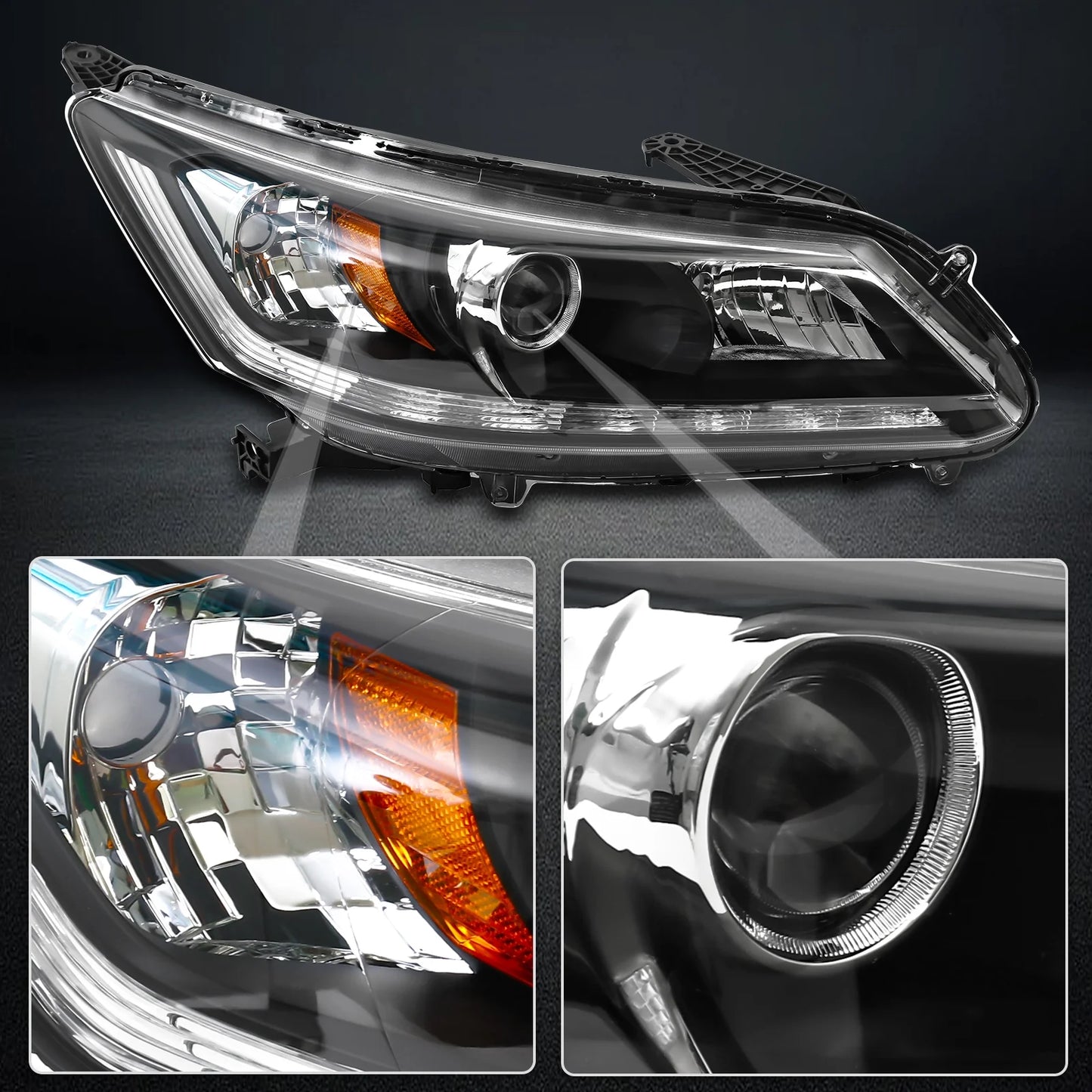 Headlight Assembly Compatible with 2013-2015 Honda Accord 4-Door Sedan Halogen Headlamp Replacement - Left Driver&Right Passenger Side
