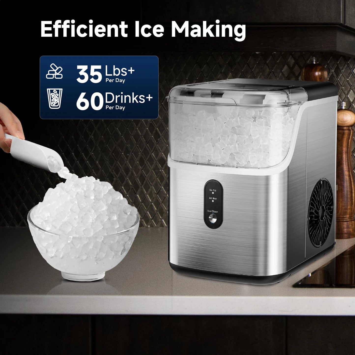 EUHOMY 34.5 lbs Nugget Ice Maker Portable Countertop, Ice Maker Machine with Self Cleaning