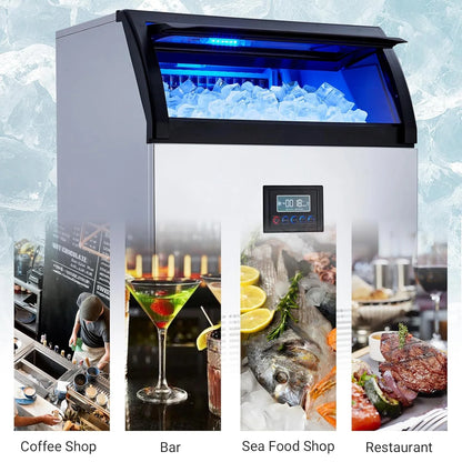 Heavy-Duty Commercial Ice Maker, 265 lbs/24H Production with 55 lbs Storage Capacity - Stainless Steel Under-Counter Ice Machine with Self-Cleaning Function and LCD Panel