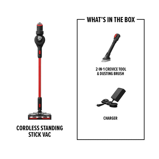 Dirt Devil Cordless Standing Stick Vacuum Cleaner, Carpet & Hard Floors, Above Floor Cleaning, LED Headlights, Lightweight, 25 Min. Run Time, for Home Use, BD57010V