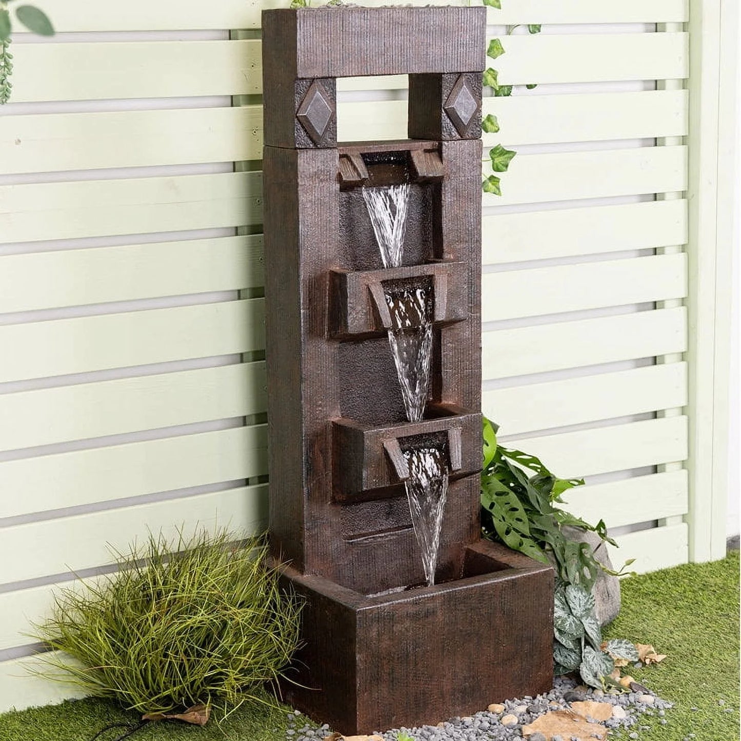 Outdoor Fountains and Indoor Waterfalls 4 Floor-Standing Water Fountain Outdoor with LED Lights for Garden, Living Room, Patio, Home Decor
