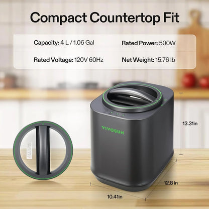 VIVOSUN 4L Electric Composter for Kitchen Indoor, Smart Compost Machine for Countertop, Odorless/Auto-Cleaning/3 Modes/Intelligent LED Display, Mill Composter Kitchen Bin Food Recycler, Black