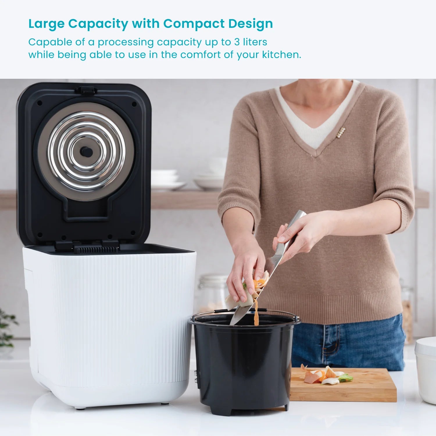 Home Zone Living 3 Liter White Kitchen Electric Composter Bin, with Auto- Cleaning Cycle