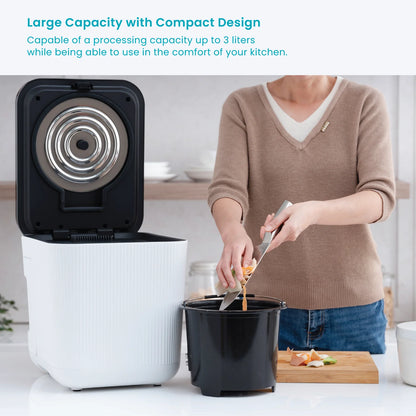 Home Zone Living 3 Liter White Kitchen Electric Composter Bin, with Auto- Cleaning Cycle