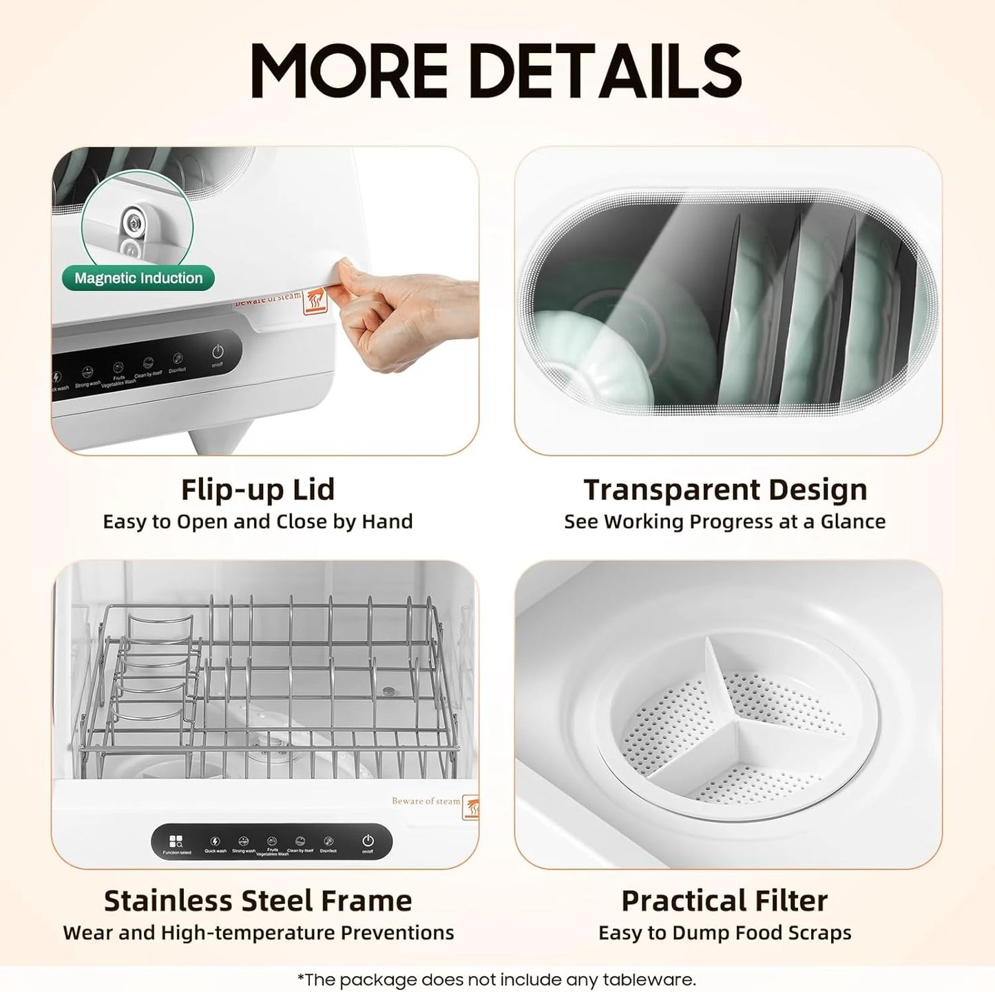 Mini Countertop Dishwasher, 1200W Portable Dishwasher, 5 Washing Progra, 360�� Rotating Deep, Cleaning Tabletop Dishwasher, Mini Dishwasher for Houses, Dorms, Offices, RV