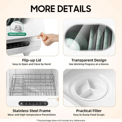 Mini Countertop Dishwasher, 1200W Portable Dishwasher, 5 Washing Progra, 360�� Rotating Deep, Cleaning Tabletop Dishwasher, Mini Dishwasher for Houses, Dorms, Offices, RV